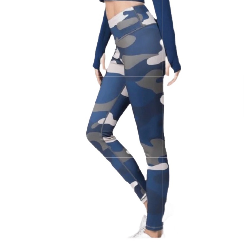 Yelete Active Blue and Gray High Waist Athletic Leggings Size M